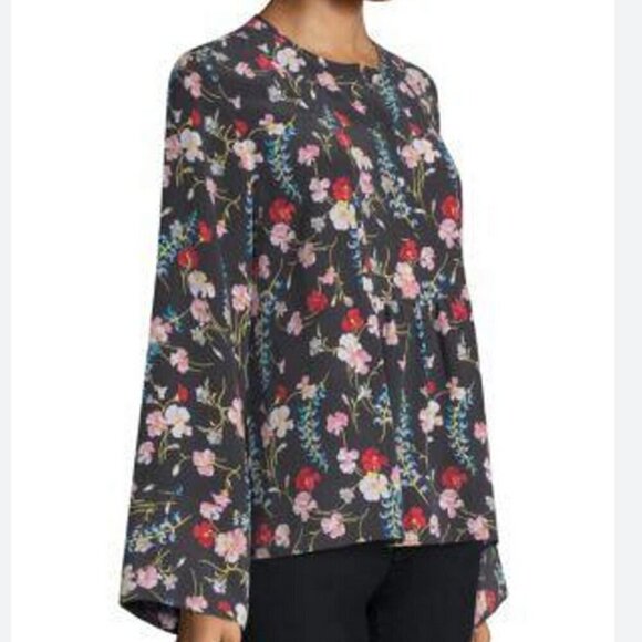 EQUIPMENT Femme Heather Flare-sleeve Floral Silk Blouse In Eclipse Multi Floral - Picture 1 of 11